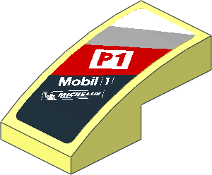 Slope Brick Curved  2 x  1 with White Logos in White, Grey and Red Stripes on Black Background Left Sticker