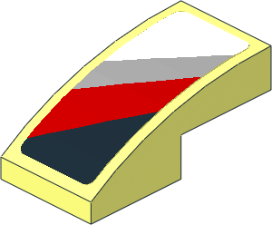 Slope Brick Curved  2 x  1 with White, Grey and Red Stripes on Black Background Left Sticker