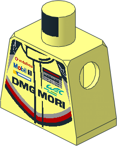 Minifig Torso with Race Suit with Porsche Logos and Black, Grey and Red Stripes Type  1 Pattern