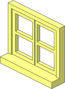 Window  1 x  4 x  3 Square Top with 4 Panes and Sill