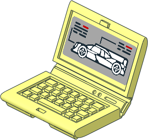 Minifig Computer Laptop with Black Car and Indicators on Grey Background Sticker (Open)
