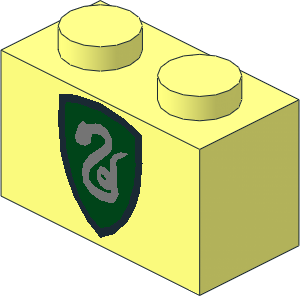 Brick  1 x  2 with Silver Snake on Green Shield Pattern