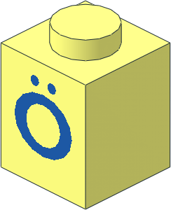 Brick  1 x  1 with Blue "Ö" (O Dieresis) Pattern