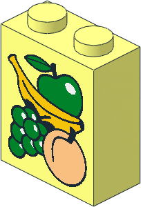 Brick  1 x  2 x  2 with Inside Axle Holder with Fruit Pattern