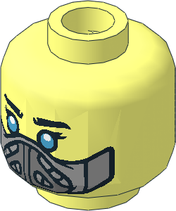 Minifig Head with Black Eyebrows, Dark Azure Eyes, Reddish Brown Lips / Silver Mask 2-Sided Pattern