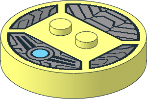 ~Electric Brick  4 x  4 x  0.667 Round - Top with  2 Studs with Black and Silver Armour Panels and Medium Azure Circle Pattern