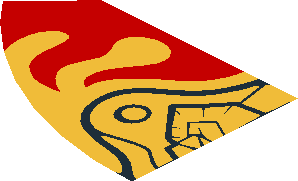 ~Electric Brick  4 x  4 x  0.667 Round - Top with 2 Studs with Golden Lion Head and Red Flames Pattern