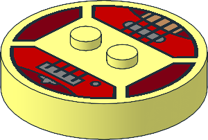 Brick  4 x  4 x  0.667 Round with RFID Tag and  2 Studs with Black Strings, Metallic Silver Bridge and Knob Pattern