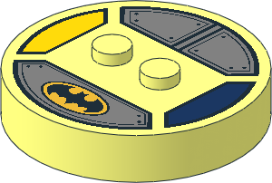 ~Electric Brick  4 x  4 x  0.667 Round - Top with  2 Studs with Batman Logo and Metallic Armour Panels Pattern