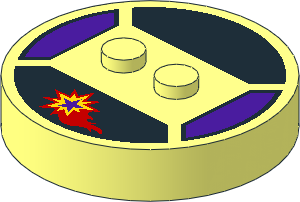 ~Electric Brick  4 x  4 x  0.667 Round - Top with  2 Studs with Medium Lilac, Yellow and Red Star Pattern