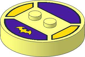 ~Electric Brick  4 x  4 x  0.667 Round - Top with  2 Studs with Yellow Bat Logo Pattern