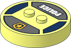 Brick  4 x  4 x  0.667 Round with RFID Tag and  2 Studs with Police Badge and white "POLICE" Pattern