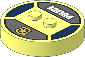 ~Electric Brick  4 x  4 x  0.667 Round - Top with  2 Studs with Police Badge and white "POLICE" Pattern