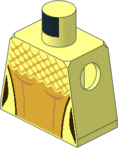 Minifig Torso with Gold Dress and Veil Top, Dark Brown Trim Pattern