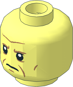 Minifig Head with Medium Nougat Eyebrows, Cheek Lines and Wrinkles and Mouth Closed Angry Pattern