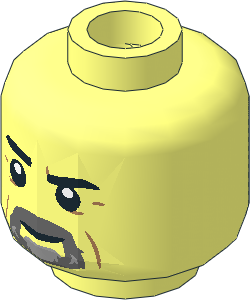 Minifig Head with Black Eyebrows, Dark / Light Bluish Grey Beard, Medium Nougat Wrinkles, Neutral / Smile 2-Sided Pattern