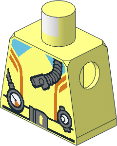 Minifig Torso with Diving Suit, Orange Stripes, Belt, Pressure Gauge and Breathing Hose Pattern