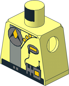 Minifig Torso with Space Exploriens Logo and Radio, Light Grey Stripe, Yellow Buttons, Black Belt Pattern