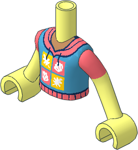 Figure Friends Boy Torso with Arms and Dark Azure Hoodie with Coral Short Sleeves Pattern