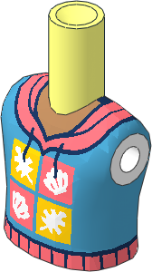 Figure Friends Boy Torso with Coral and Dark Azure Hoodie with Coral and Yellow Squares Pattern