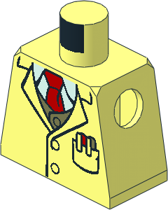 Minifig Torso with Red Tie, Olive Vest and Lab Coat Pattern