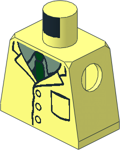 Minifig Torso with Dark Green Tie, Sand Green Shirt and Lab Coat Pattern