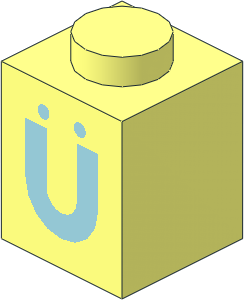 Brick  1 x  1 with Lightblue "Ü" (U Dieresis) Pattern
