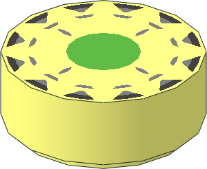 Tile  1 x  1 Round with Bright Green Center Circle and Metallic Silver and Metallic Dark Grey Hubcap Pattern