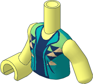 Figure Friends Girl Torso with Left Limb Reduction with Dark Turquoise Jacket with Tan Triangles over Dark Blue Shirt Pattern