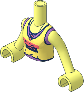 Figure Friends Girl Torso with Arms with Bright Light Yellow Tank Top over Medium Lavender Sleeveless Shirt, Black and Coral Panels and Music Note Necklace Pattern