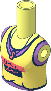 Figure Friends Girl with Bright Light Yellow Tank Top over Medium Lavender Sleeveless Shirt, Black and Coral Panels and Music Note Necklace Pattern