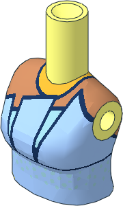 Figure Friends Woman Torso with Bright Light Blue Strapless Dress Top with Dark Blue Trim, Metallic Light Blue Undershirt and Dots, Gold Necklace Pattern