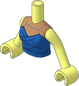 Figure Friends Woman Torso with Arms with Blue Dress with Dark Blue Trim and Creases, Silver Straps Pattern