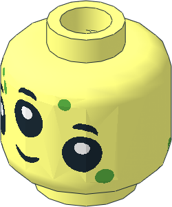Minifig Head Alien with 3 Eyes and Bright Green Spots Pattern