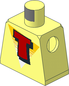 Minifig Torso with Red Capital Letter T on White and Yellow Triangle Pattern