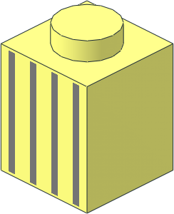 Brick  1 x  1 with  4 Metallic Silver Stripes Pattern