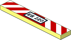 Tile  1 x  6 with Red and White Warning Stripes, "EB 220" Licence Plate Pattern