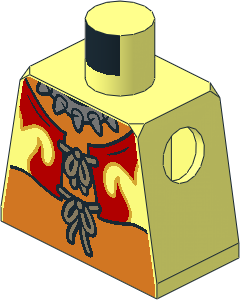 Minifig Torso with Red Fire Vest, Metallic Spiked Collar Pattern