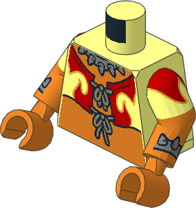 Minifig Torso with Dual Mould Arms and Hands with Red Fire Vest and Orange Arms Pattern