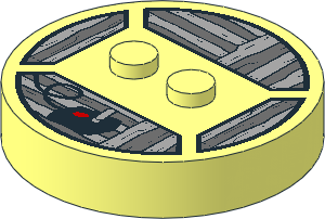 ~Electric Brick  4 x  4 x  0.667 Round - Top with  2 Studs with Video Game Joystick on Dark Bluish Grey and Light Bluish Grey Wood Boards Background Pattern