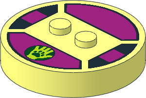 ~Electric Brick  4 x  4 x  0.667 Round - Top with  2 Studs with Paw Print on Lime Hand and Magenta Stripes Pattern