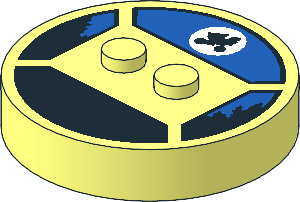 Brick  4 x  4 x  0.667 Round with RFID Tag and  2 Studs with Black Bicycle Silhouette in White Circle Pattern