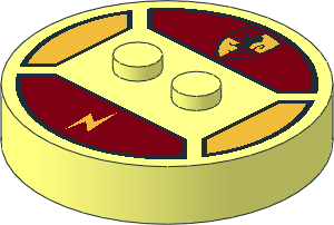 ~Electric Brick  4 x  4 x  0.667 Round - Top with  2 Studs with Hogwarts Gryffindor Crest and Lightning Bolt Pattern