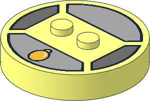 ~Electric Brick  4 x  4 x  0.667 Round - Top with  2 Studs with Gold Pendant Pattern