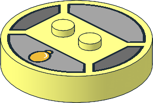 Brick  4 x  4 x  0.667 Round with RFID Tag and  2 Studs with Gold Pendant Pattern
