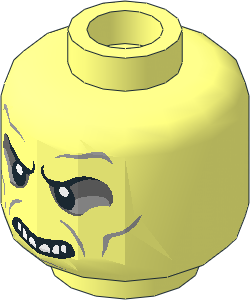 Minifig Head with Light Bluish Grey Eyebrows, Wrinkles and Open Mouth with Teeth Pattern