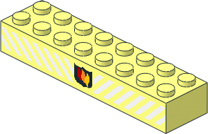 Brick  2 x  8 with Fire Logo and White Diagonal Stripes Pattern