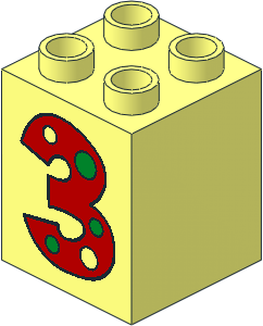 Duplo Brick  2 x  2 x  2 with "3" with Polka Dots Pattern