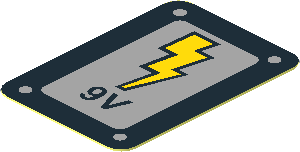 Sticker  1.3 x  0.9 with Yellow Lightning Bolt and Black "9V" on Light Bluish Grey Background