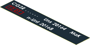 Sticker  0.7 x  3.8 with White "CG22", "Uns 20164", "MaK", "n-Unt 20168" and Red "1201" in Box on Black Background